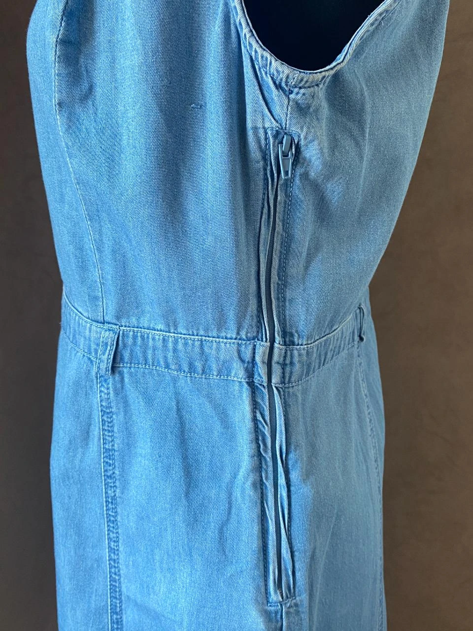 NAF NAF embroidered western style denim dress size 38 – light blue cotton, ruffled collar – photo 8